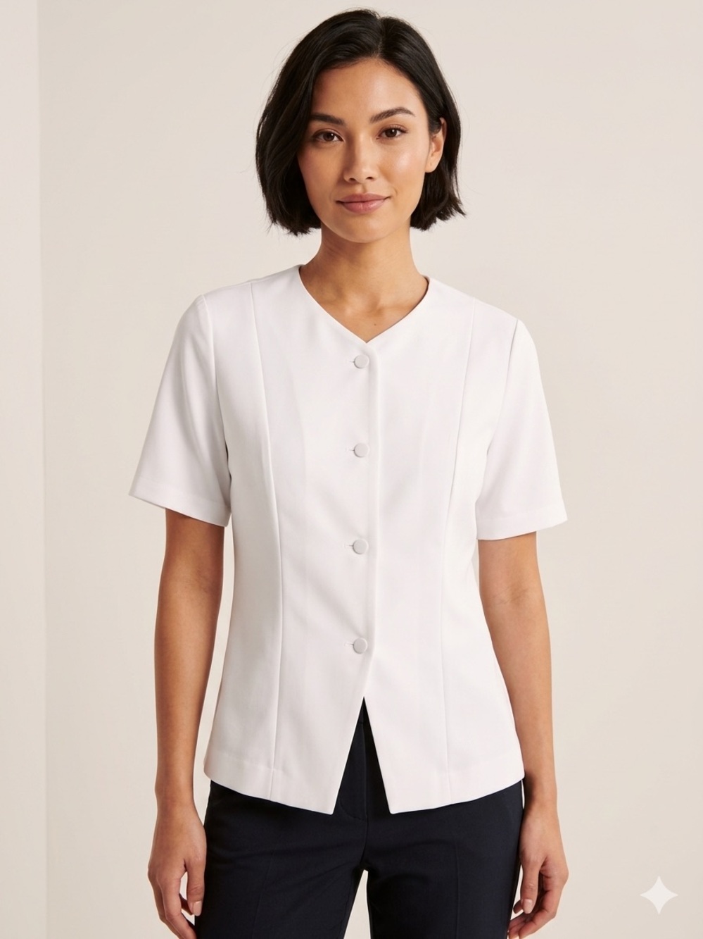 Abercrombie & Fitch White Short-Sleeve Button Front Top